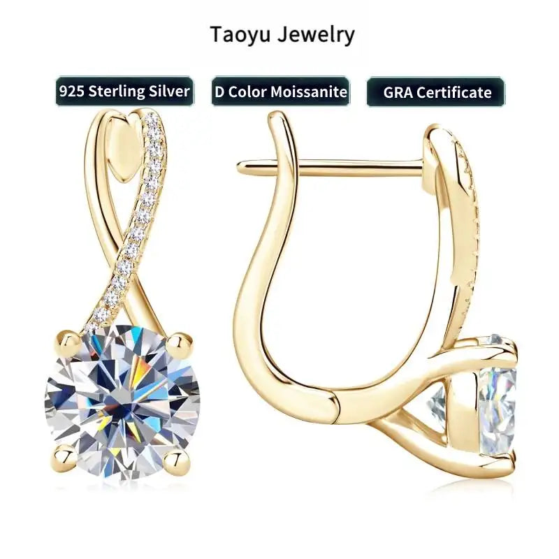 Taoyu D2.0CT Moissanite Drop Hie Orecchini in vero argento da donna Cerchi placcati in oro Orecchino infinito Gioielli da sposa certificati