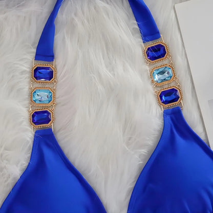 2025 Costume da bagno da donna in 2 pezzi con stringhe di strass e bikini sexy da spiaggia