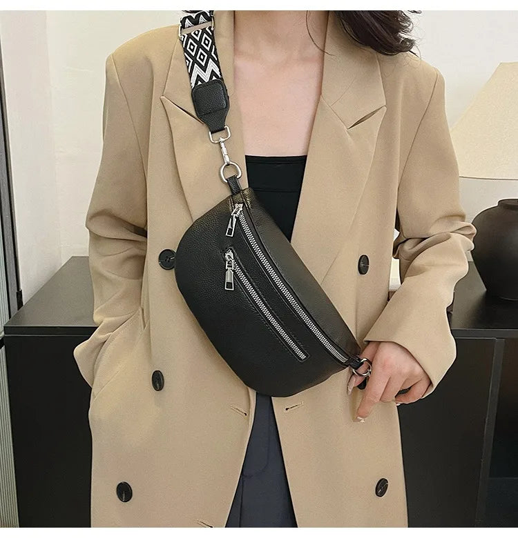 Marsupio da donna Marsupio da strada multitasche Borsa da petto in pelle PU Borsa a tracolla con tracolla larga alla moda Borse a tracolla solide retrò