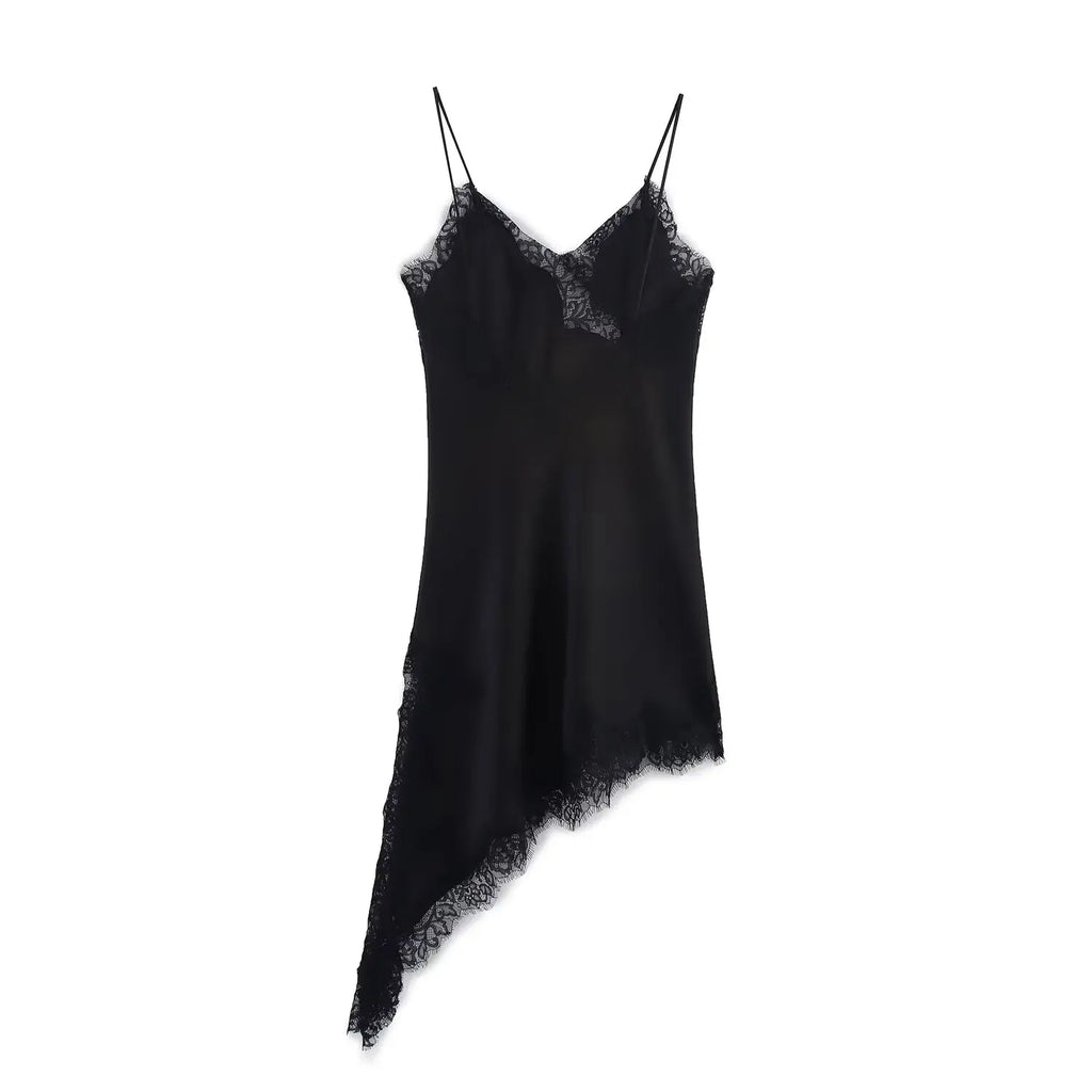 Abito da donna sexy con scollo a V in pizzo, elegante, con collo all'americana e orlo asimmetrico, nuova moda estate 2026, per feste e spiaggia