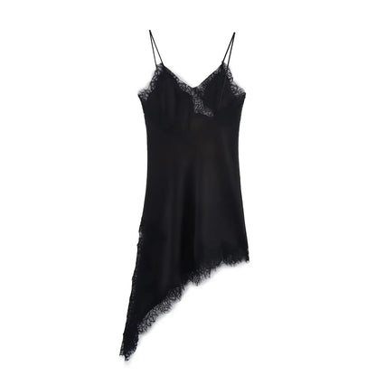 Abito da donna sexy con scollo a V in pizzo, elegante, con collo all'americana e orlo asimmetrico, nuova moda estate 2026, per feste e spiaggia
