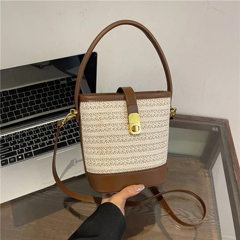 Tendenze moda donna borsa a secchiello di paglia donna estate borse a tracolla tessute a mano borsa per la spesa da donna nuove borse da spiaggia borse