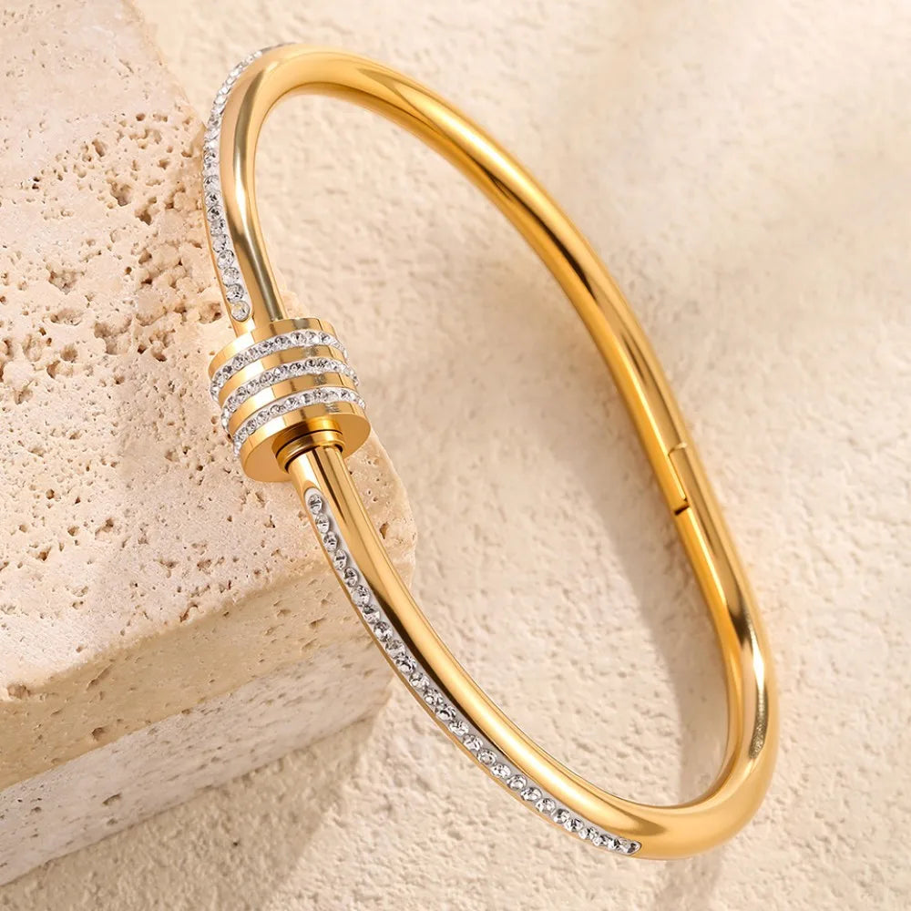 Yupsk Bracciale da coppia in acciaio al titanio Braccialetti in acciaio inossidabile intarsiato con zirconi lucidi Regalo di gioielli femminili color oro/argento