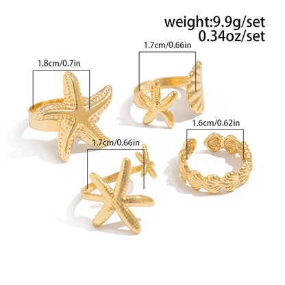 SHIXIN 4 pz/set Starfish capesante anelli aperti regolabili per le donne anello geometrico alla moda Color oro accessorio per gioielli da spiaggia estiva