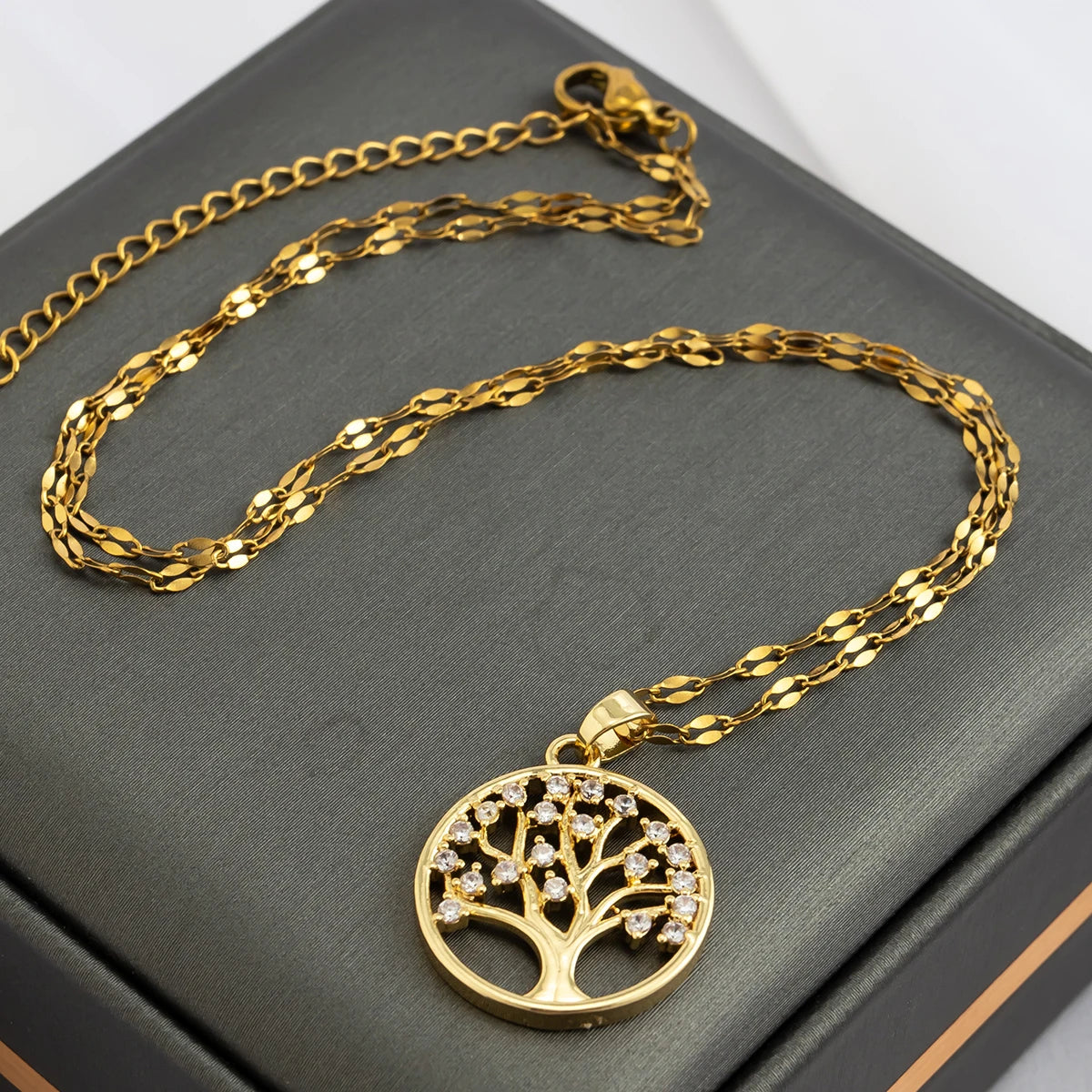 Temperamental Luxury Rhinestone Tree of Life collana con ciondolo donna Vintage in acciaio inossidabile con catena impermeabile gioielli estetici