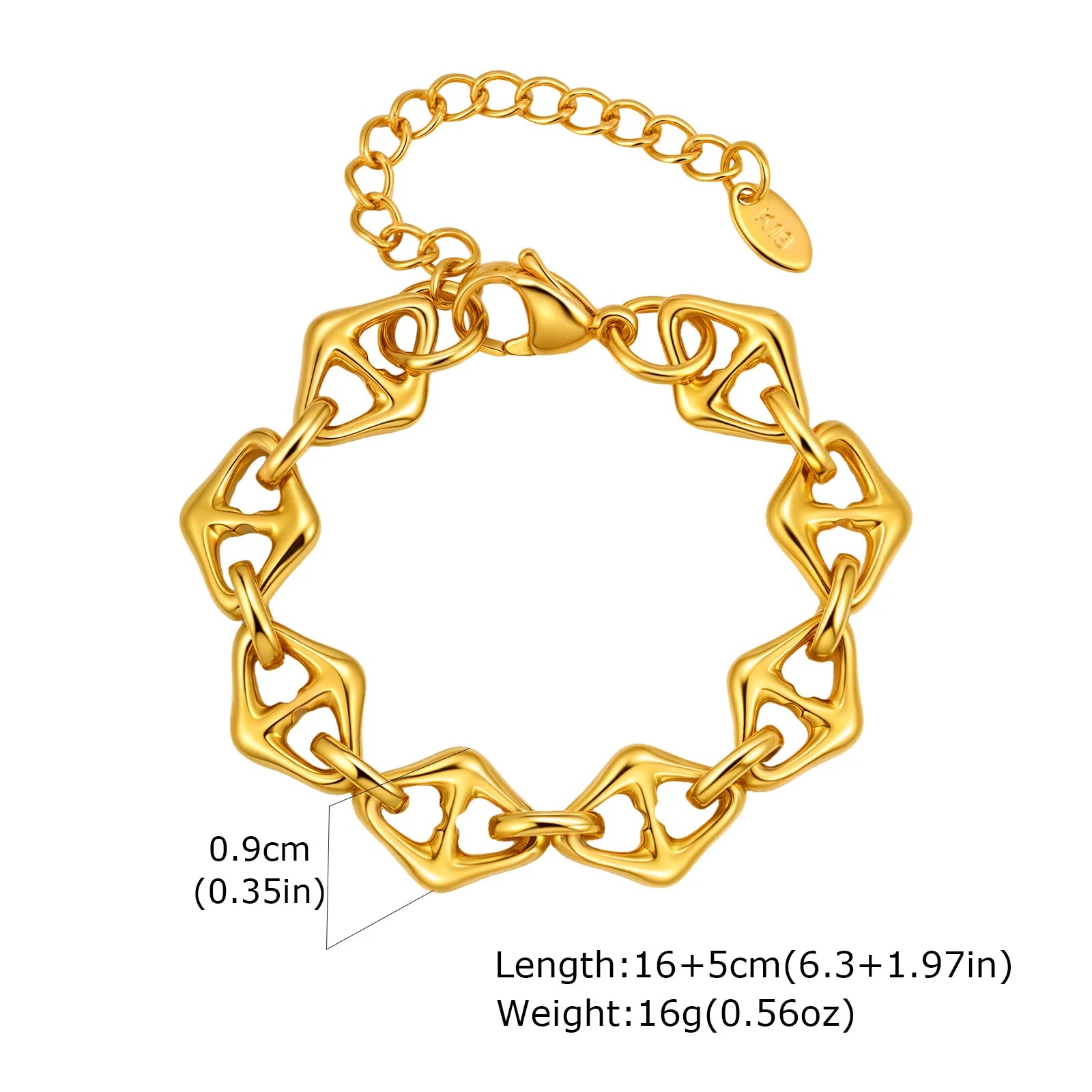 Braccialetti a ginocchiera robusti e audace da donna, bracciale a catena a maglie con fibbia OT in acciaio inossidabile placcato oro senza appannamento