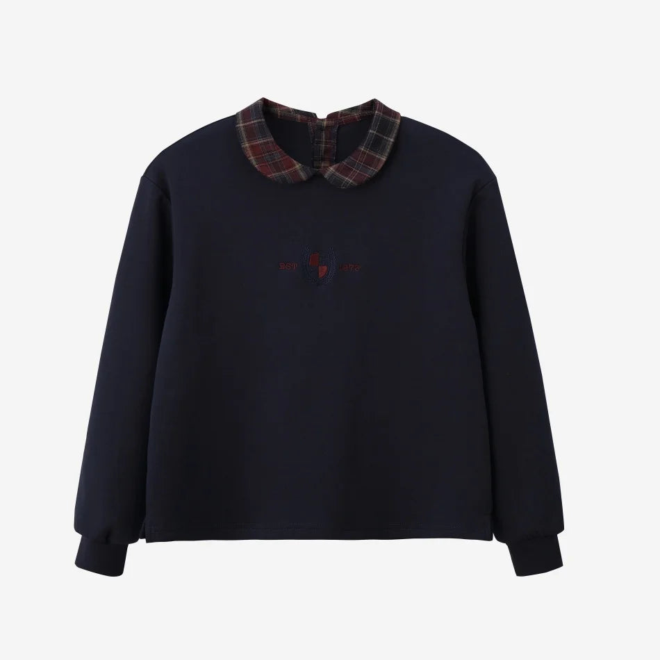 (Spedizione in 1 giorno) Collezione AW26 Denim Varsity, felpa in denim blu navy con ricami, tessuto per l'abbigliamento da giorno, abbigliamento per fratelli e sorelle
