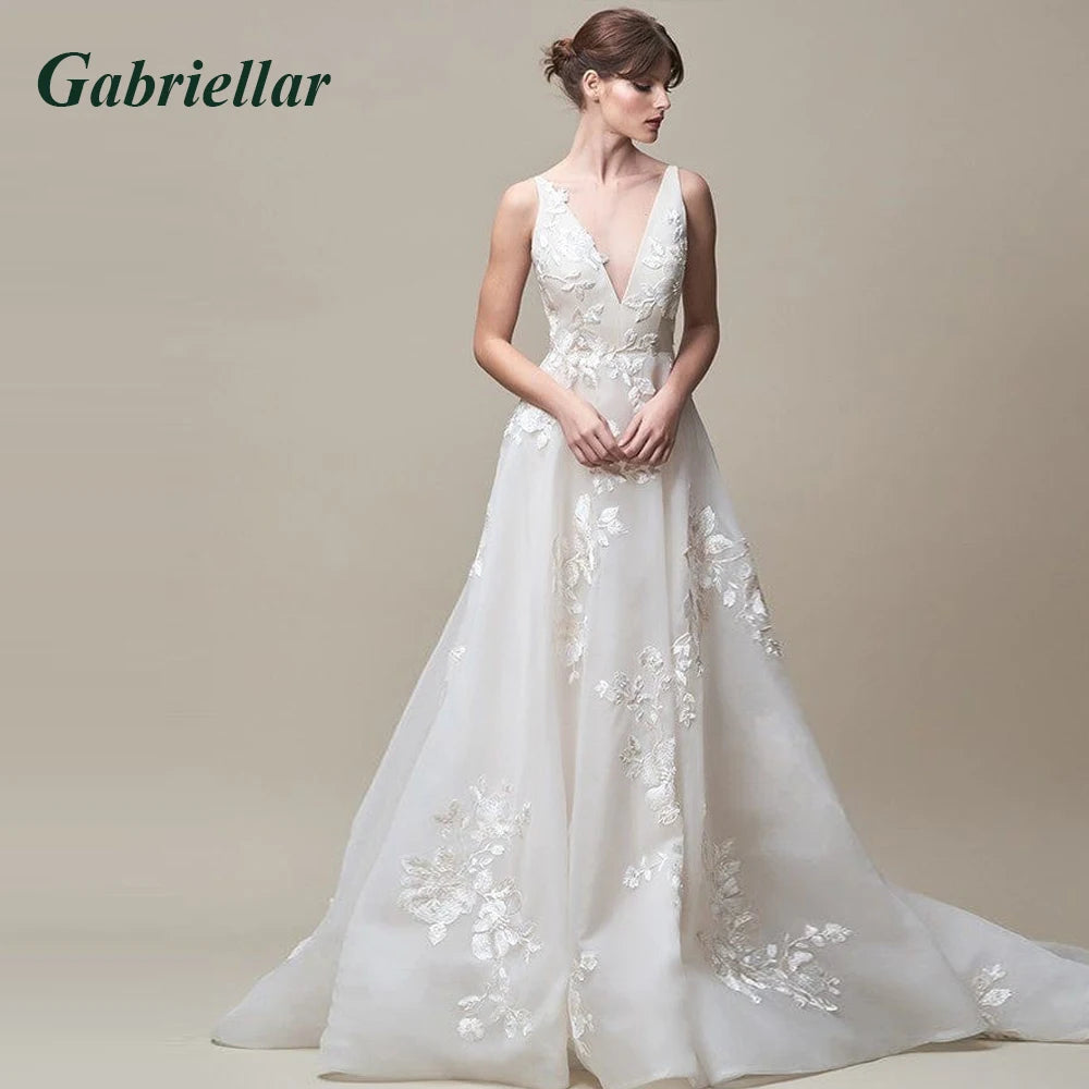 Gabriellar eleganti abiti da sposa a sirena per le spose scollo a V applicazioni tulle volant pieghe al largo della spalla personalizzati