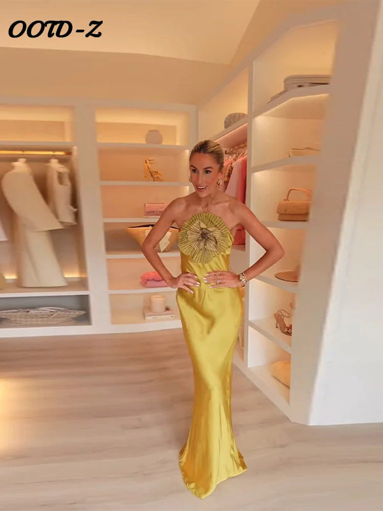Elegante abito floreale 3d da donna sexy slim fit scollo all'americana senza maniche abiti da sera senza schienale 2025 abiti da donna per feste estive