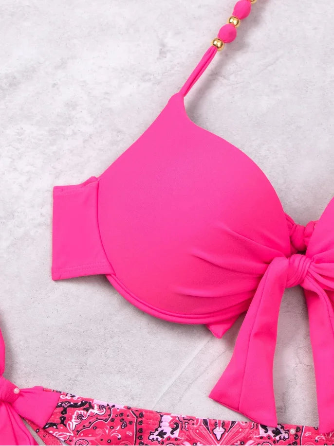 Costume da bagno bikini push-up halter stampato 2026 da donna, sexy, con spalline, per il mare e la piscina