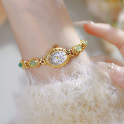 Orologio da donna elegante Bracciale in giada Orologio piccolo Orologi al quarzo moda Orologio da polso dorato di lusso Regali per le donne Marchio originale