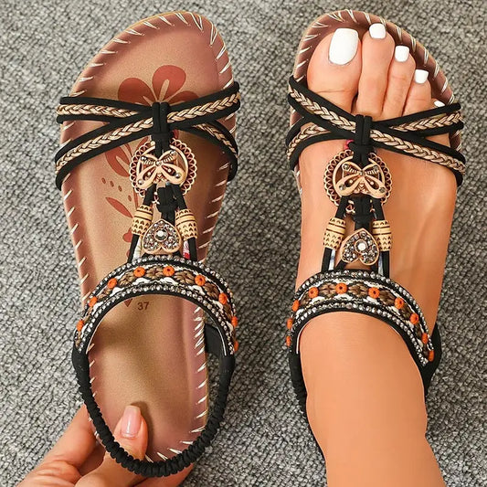 Sandali da donna Sandali estivi stile Boemia Donna Fondo morbido Sandali con tacco basso Scarpe da donna Scarpe antiscivolo Calzature estive