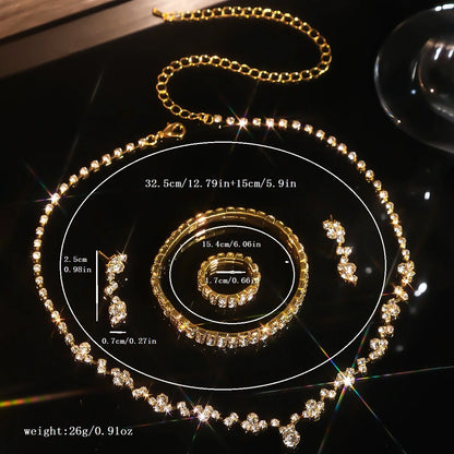 Ensemble de bijoux - Parure féminine haut de gamme de quatre pièces : Accessoires de bracelet, collier, boucles d'oreilles, chaîne de main, bague, accessoires vestimentaires