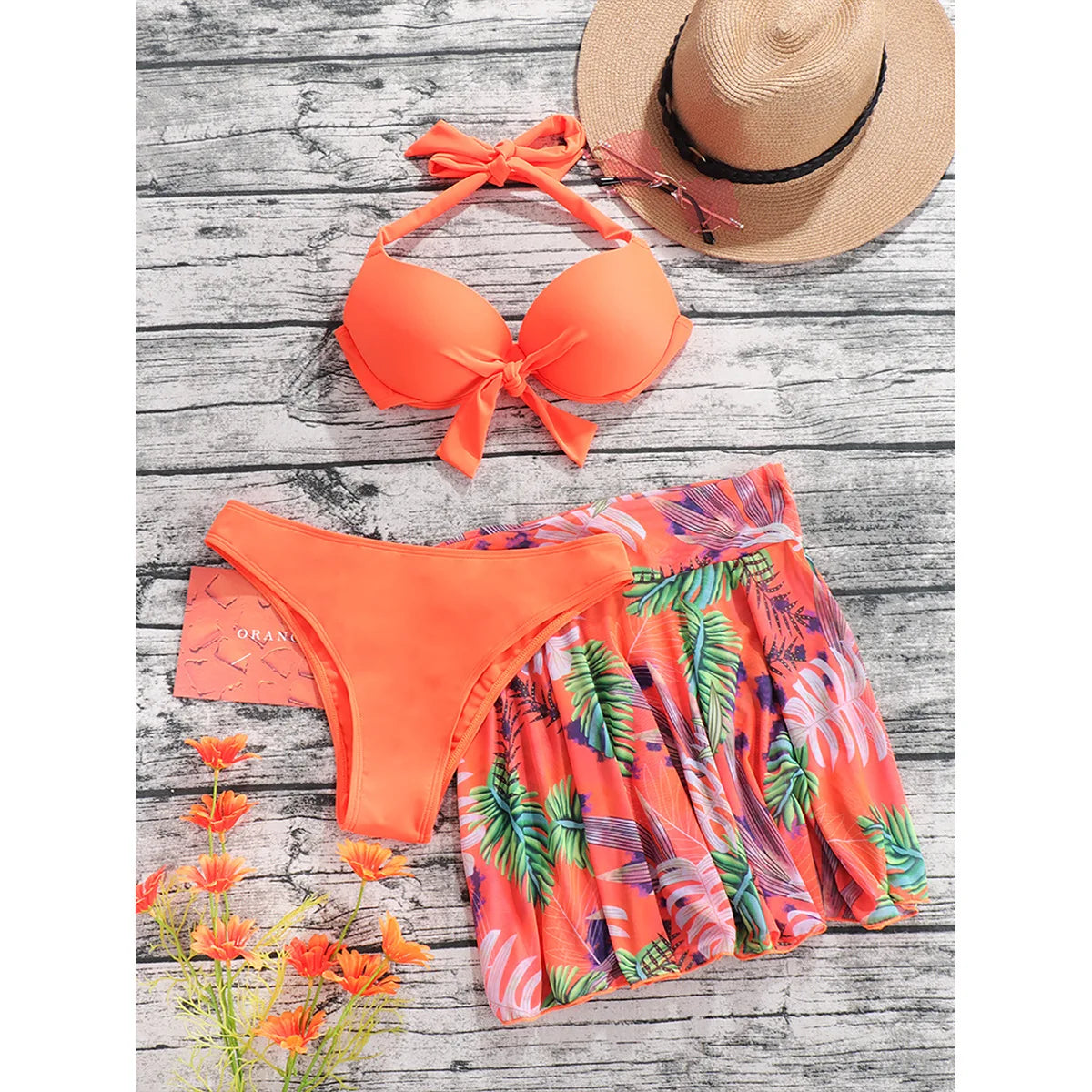 Cikini-Tropical-Print-Push-Up-Bikinis-Set für Damen, Badeanzug mit Strandrock, sexy Bademode, Sommer-Badeanzug