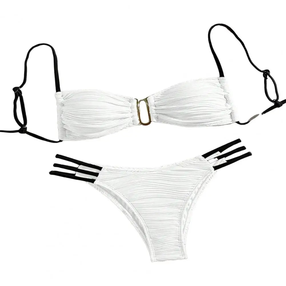 2 pezzi/set donna costume da bagno diviso bikini set fionda fascia reggiseno imbottito texture antirughe slip set moda costumi da bagno sexy