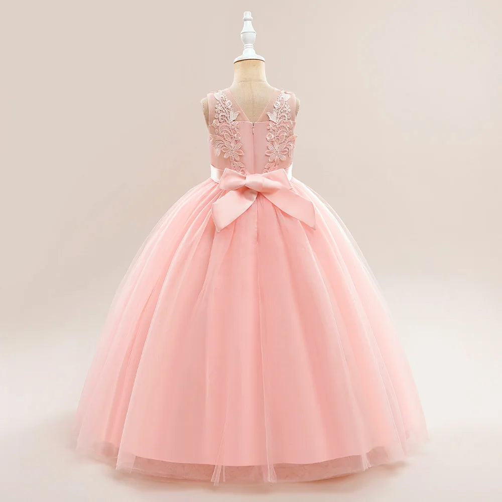 Abiti da damigella d'onore bianchi per adolescenti Abito da cerimonia nuziale per ragazza di fiore in pizzo per bambini Abito da principessa elegante per ragazze Abiti da sera formali