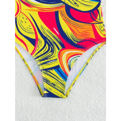 Vintage Print V Neck One Piece Swimsuit Women Sexy Backless High Waist Bodysuits Bikinis 2026 New Summer Vacation Bathing Suit