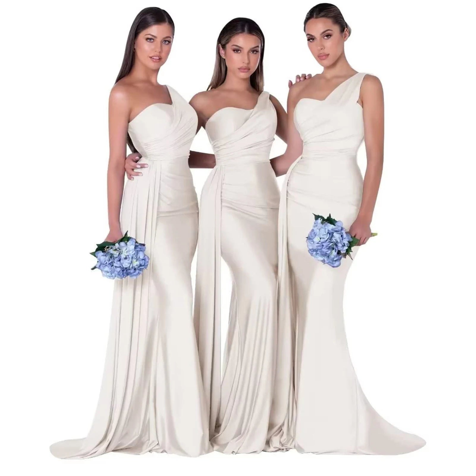 Abiti da damigella d'onore eleganti a sirena monospalla senza maniche in raso abito da cerimonia nuziale abiti para bodas con strascico personalizzato