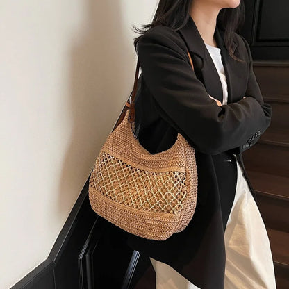 Borsa a Spalla da Donna con Tracolla Regolabile, Borsa da Viaggio in Paglia Intrecciata, Borsa a Mano alla Moda, Borsa Estiva Quotidiana da Donna