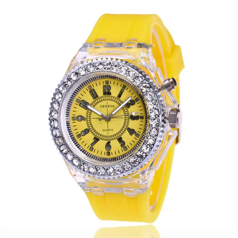 led Flash Orologio luminoso Tendenze della personalità studenti amanti gelatine donna orologi da uomo 7 colori luce Orologio da polso bayan kol saati