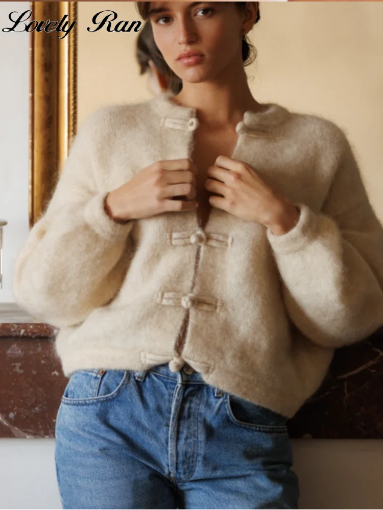 Elegante Cardigan in Maglia a Tinta Unita per Donna, Maniche Lunghe, Monopetto, Maglione Femminile, Moda Autunno 2026, Maglioni da Donna