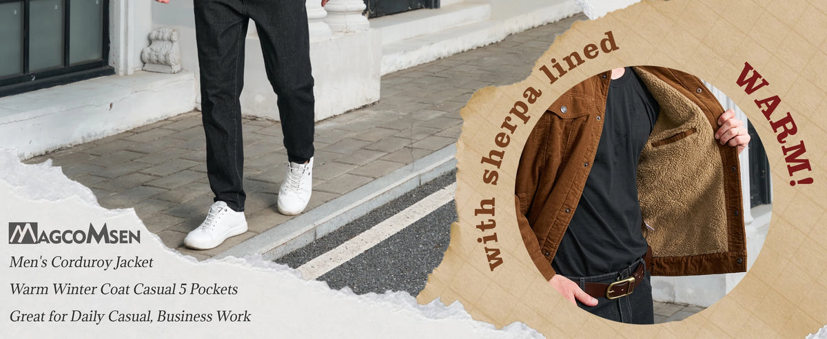 MAGCOMSEN Giacche di velluto a coste da uomo Giacca a vento in pile Sherpa vintage Cappotti invernali spessi e caldi Giacca di jeans casual multitasche