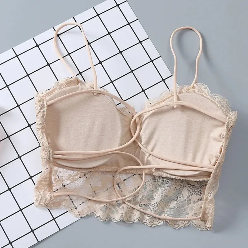Summer Women Lace Sexy Top Sun Sleeveless Tops padded Bralette Bra Bustier Zipper Back Club Crop Tank lingerie женское белье