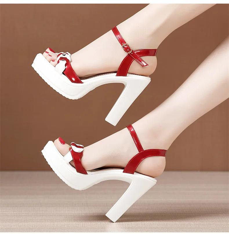 Sandali estivi in pelle di alta qualità per donna 8cm 10cm tacco alto 2024 taglia 32 33 43 piattaforma open toe scarpa elegante nero bianco