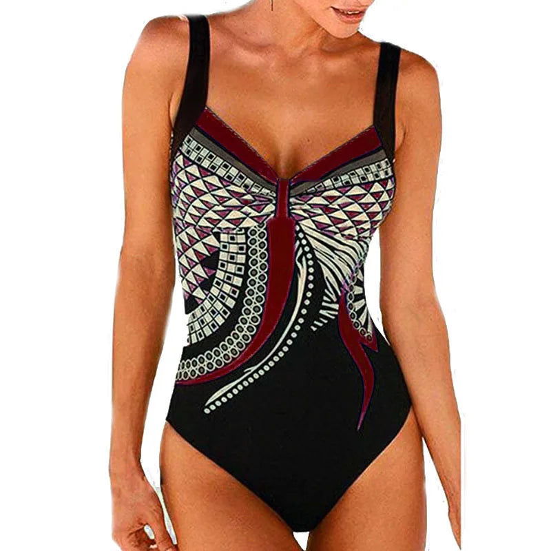 2024 Vintage Einteiliger Badeanzug Damen Bademode Bauchweg Monokini Sexy Bodysuit Print Badeanzug Weibliche Strandmode Übergröße