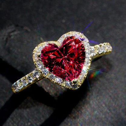 Anelli di fidanzamento classici a forma di cuore color argento per le donne Bianco Rosso CZ Pietra intarsiata Gioielli di moda Regalo per la festa nuziale