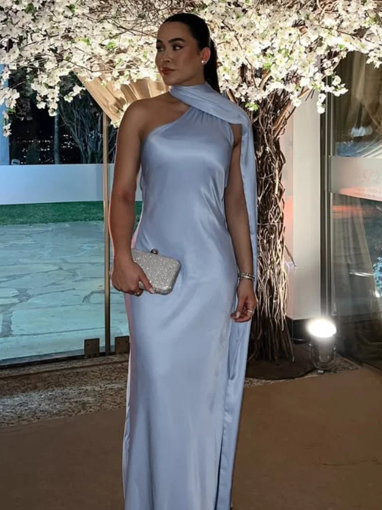 Abito Lungo Sexy Senza Maniche con Nastro, Elegante Vestito da Donna Slim in Raso con Schiena Scoperta e Lacci, Abito da Festa alla Moda 2026, Tinta Unita, per Vacanze, da Donna