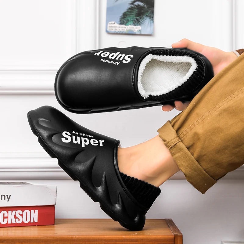 Donna Uomo Inverno Caldo EVA Suola morbida Scivoli impermeabili Pantofole Slip On Scuff Zoccoli Breve peluche Piattaforma Scarpe da casa per interni