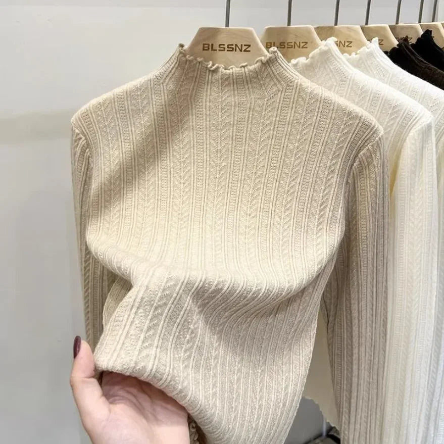 Maglioni Chic Autunno Inverno da Donna, Pullover a Collo Alto alla Moda, Maglie a Maniche Lunghe Slim in Maglia, Top Morbido e Caldo