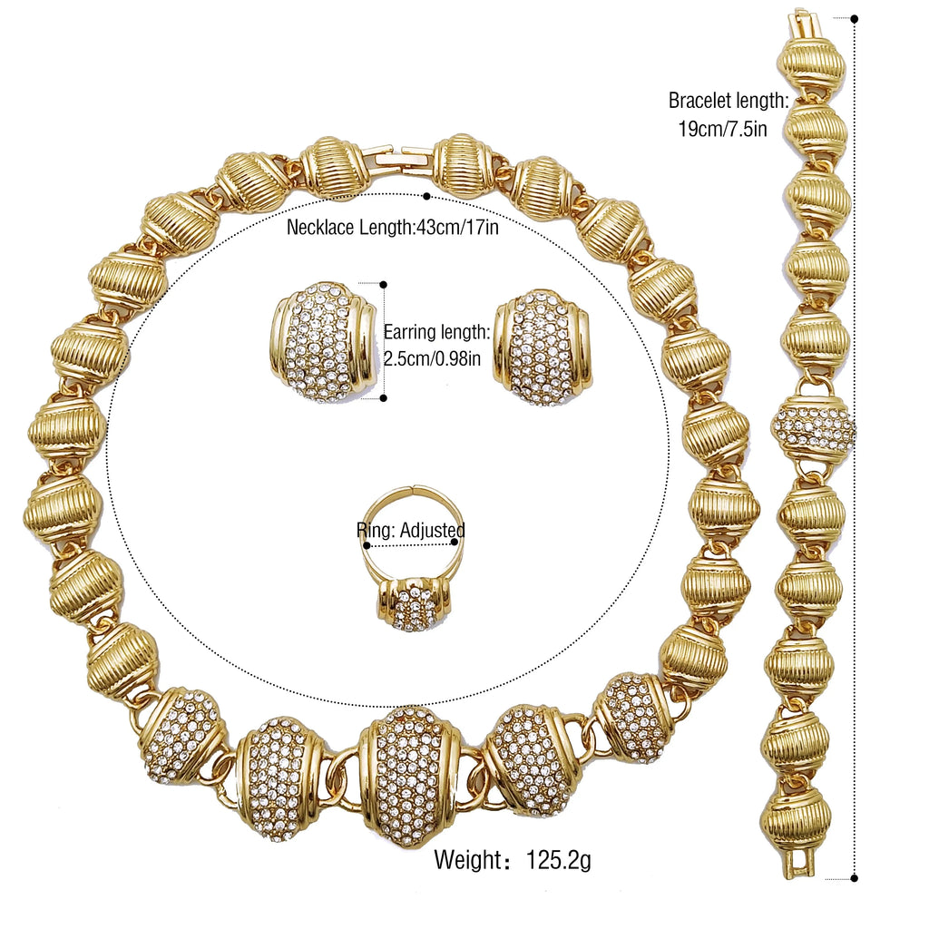 Arabischer Schmuckset für Damen, hochwertig, 18 Karat vergoldet, Halskette, Ohrringe, Armband und Ring, Geschenk für Hochzeit und Party