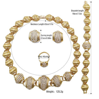 Parure de bijoux arabes pour femmes de haute qualité, plaqué or 18 carats, collier rond, boucles d'oreilles, bracelet et bague, cadeau de fête de mariage