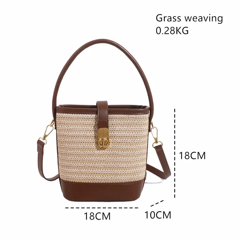 Tendenze moda donna borsa a secchiello di paglia donna estate borse a tracolla tessute a mano borsa per la spesa da donna nuove borse da spiaggia borse