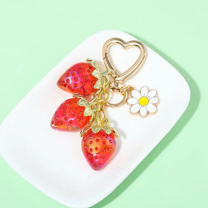 Simpatico portachiavi con ciondolo a forma di borsa con fragola, cuore Kawaii, fiore, margherita, portachiavi per donne, ragazze, borsa, ciondolo, accessori regalo