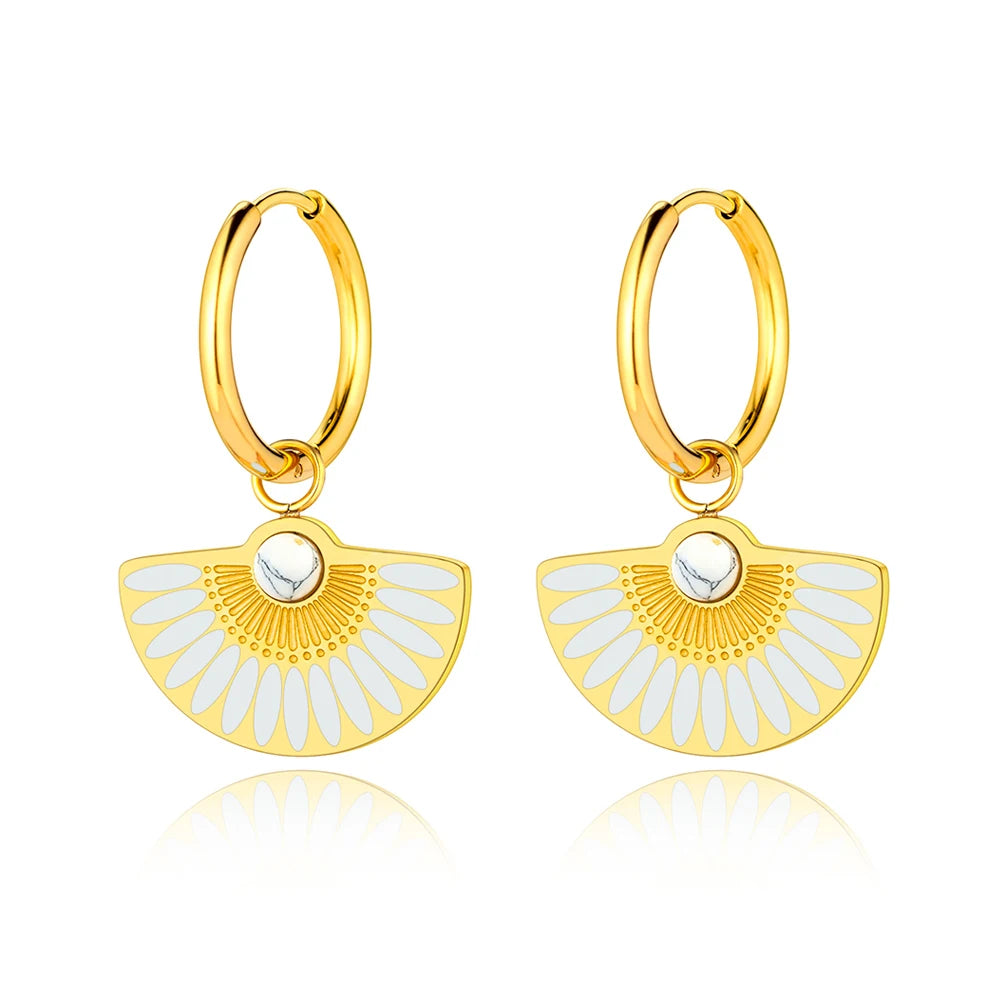 Lokaer Trendy Bohemia Fan Hoop orecchini per donna ragazze orecchini in acciaio inossidabile placcato oro 18 carati fatti a mano con smalto colorato E22200