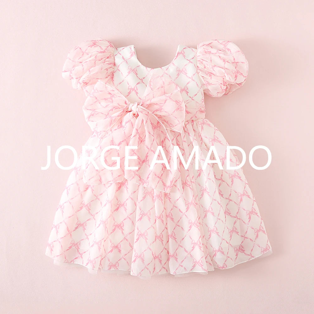 Completi Estivi Coordinati per Gemelle, Body a Maniche Corte con Grande Fiocco, Abiti Principessa con Schiena Scoperta, Abbigliamento per Bambine H0404