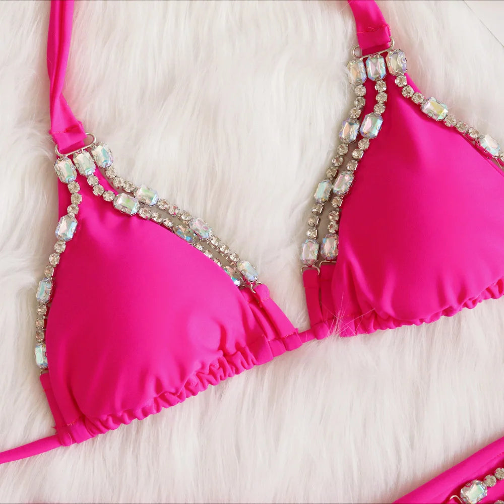 nuovo costume da bagno in due pezzi con strass 2026 cristallo di lusso perizoma Sexy perizoma Bikini Set costumi da bagno da donna costume da bagno Sexy da spiaggia