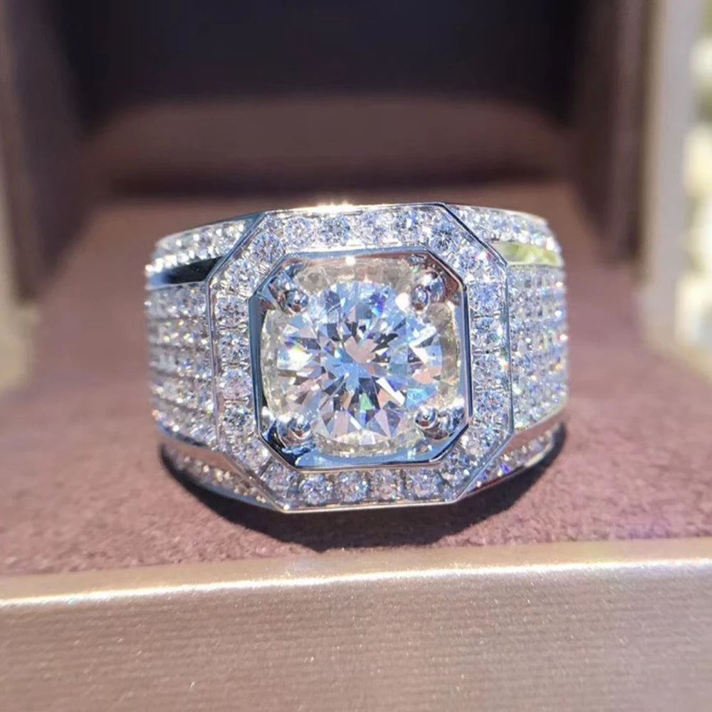 Solitario 14K Oro Maschio 2ct Lab Diamante Moissanite Anello in argento sterling 925 Gioielli Festa Fedi nuziali Anelli per uomo