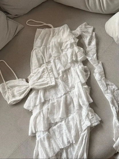Costume da bagno bikini in pizzo con gonna fasciatura costumi da bagno donna bikini brasiliano 2 pezzi costume da bagno gonna a linea estate femminile