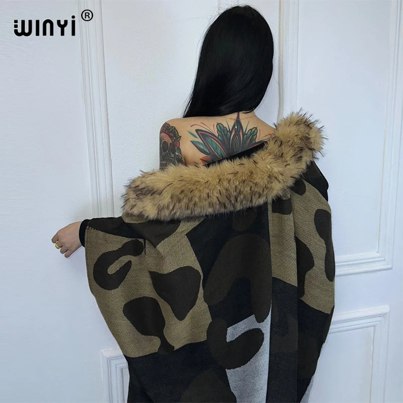 WINYI Africa Collo in pelliccia artificiale Cardigan invernale maxi kimono vestito da festa abaya dubai luxur abiti invernali per donna piumino