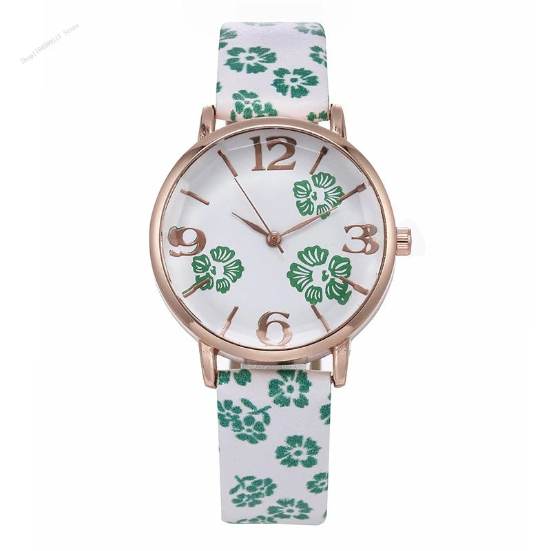 Orologi da donna con fiori colorati Orologi da polso al quarzo con cintura stampata per ragazze Orologi da donna Orologio casual Regalo Relógios Feminino