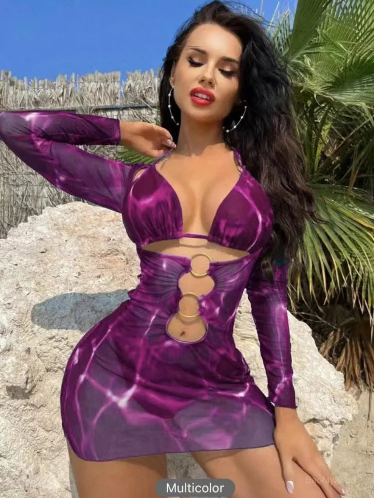 2024 3 pezzi Anello Link Stampa Costumi da bagno Donna Triangolo Bikini Femminile Halter Costume da bagno Beachwear Costume da bagno Dare un regalo