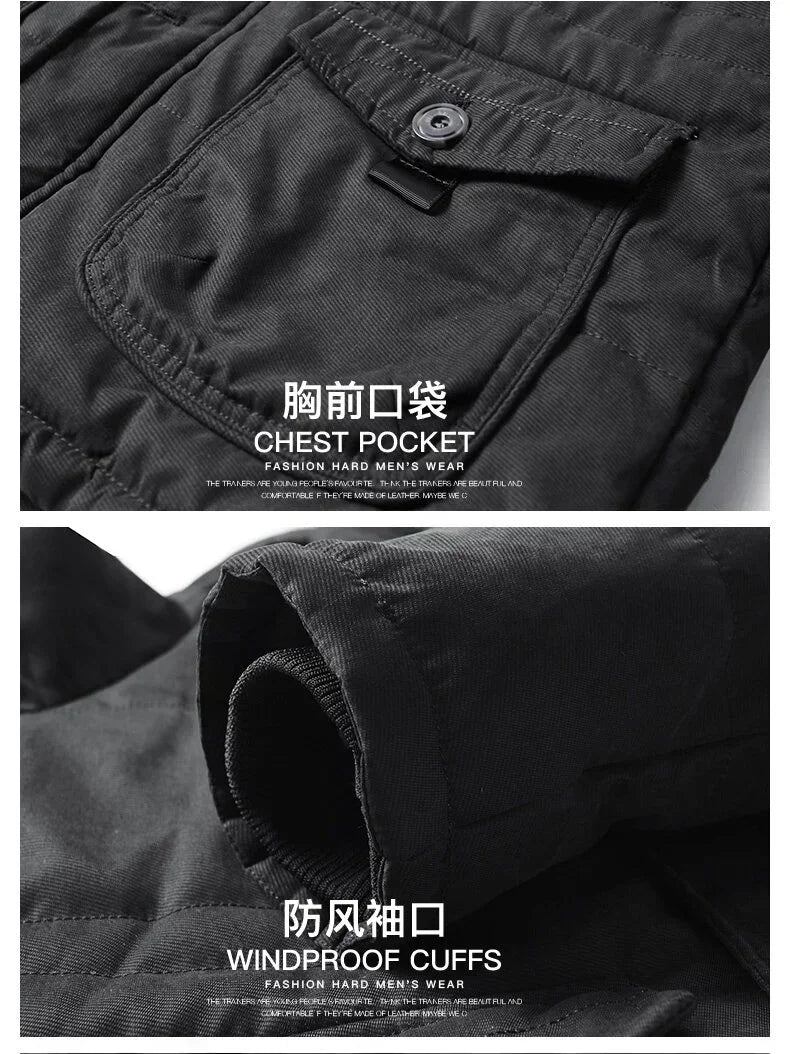 Parka solido Cappotto maschile Abbigliamento di grandi dimensioni Parka Giacca invernale da uomo all'aperto più giacche multitasche calde e spesse in velluto