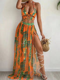 3-teiliger Print-Kreuz-Bikini 2025 Damen Sexy Neckholder-Badeanzug & Strandkleid-Vertuschung Bademode Badegarderobe Schwimmanzug Sommer