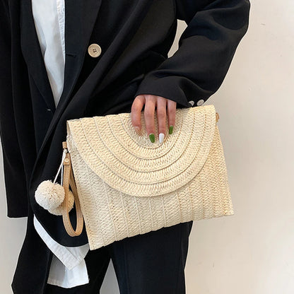Pochette di paglia da spiaggia estiva borsa a tracolla con ciondolo a sfera carina per le donne borse a tracolla da viaggio borsa da donna borse Casual borsa di vimini