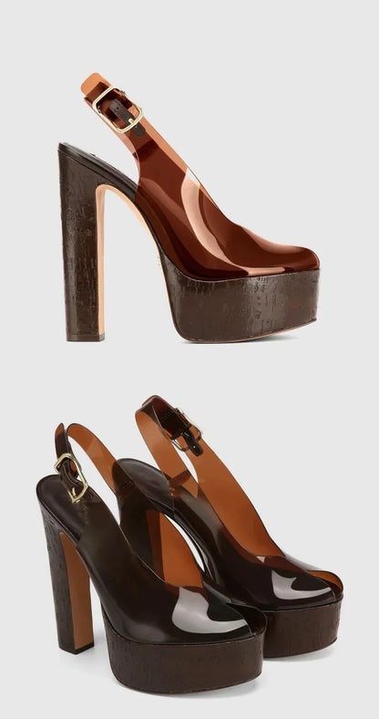Sandali estivi da donna con tacco alto e suola spessa, sandali trasparenti alla moda per taglie forti da donna 34-44.