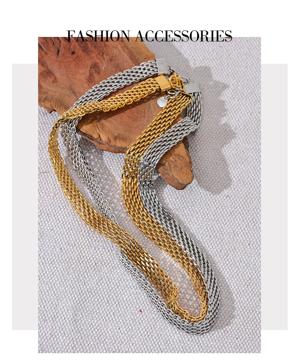 Yhpup Collana a collo largo con catena cubana in metallo impermeabile in acciaio inossidabile Colore oro argento Regalo di gioielli con texture alla moda